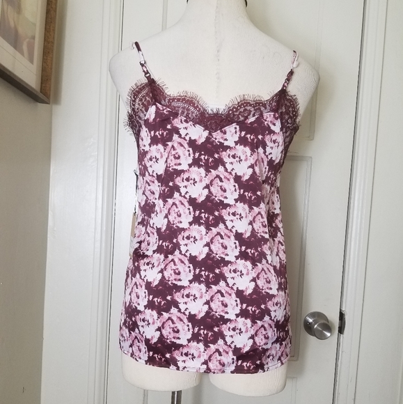 HALOGEN burgandy red pink floral lace trim adjustable straps v neck camisole top - Picture 6 of 10